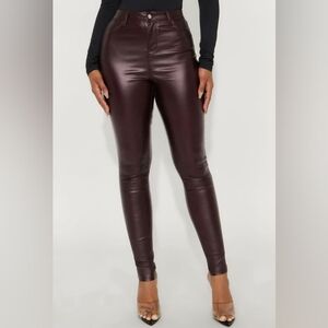 Faux Leather Burgundy Wine High Rise Skinny Jeans 0